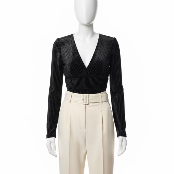 BCBG Max Azria Velvet Peplum Top Black Sleeveless V-Neck Blouse Size XXS NWT - Picture 6 of 6